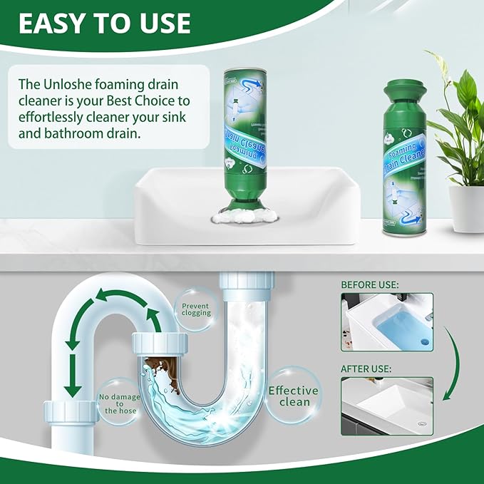Foaming Drain Cleaner, Sink Drain Cleaner Foam, Drains Clog Remover for Bathroom Sinks, Tubs, Washbasin (2PCS)