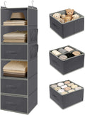 Hanging Closet Organizer 6-Shelf with 3 Drawers & Side Pockets, Closet Organizers and Storage for Dorm, Nursery & Wardrobe Organization, Hanging Shelf Clothes Organizer for Sweaters, Shoes, Gray