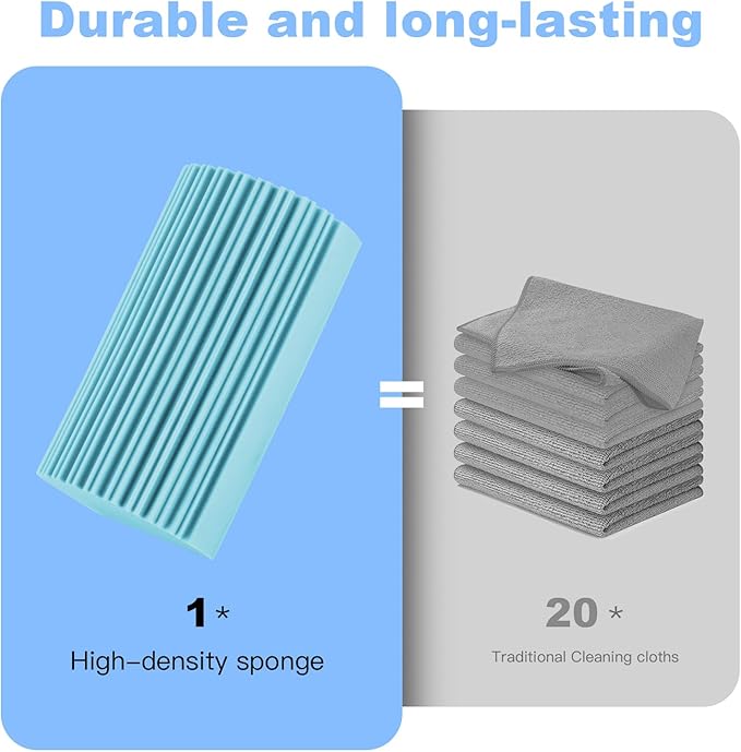 4 Pack Damp Clean Duster Sponge, Magic Sponge Eraser for Household Cleaning, Reusable Dusters Cleaning Supplies for Housekeeping, Dish, Blinds, Glass, Baseboards,Window Track Grooves and Faucets