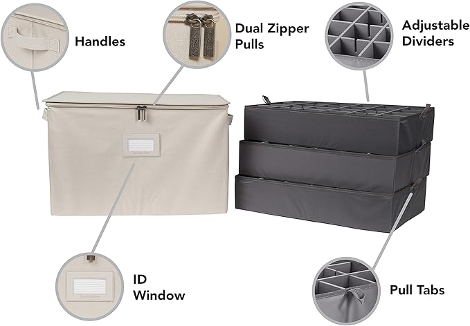 Covermates Keepsakes - Adjustable Zip-Top Storage Box - Configurable FlexGrid Compartments - Heavy Duty Polyester- Reinforced Handles - Stackable Design - Indoor Storage, Beige Heather
