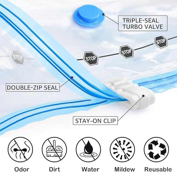 BoxLegend Vacuum Storage Bags with Large Hand Pump 15 Combo (1X-Jumbo, 2 Jumbo, 5 Large, 5 Medium, 2 Small) Thickened Vacuum Seal Bags for Clothing Pillow Comforters Bedding,1 Large Pump
