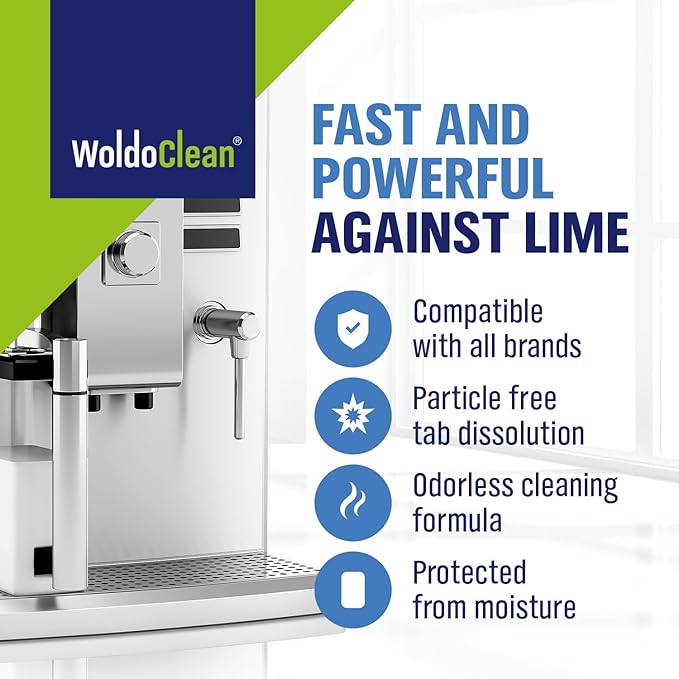 WoldoClean XL Coffee Maker Cleaner & Descaler Tablets - 40 Heavy Duty 16g Tabs, Limescale Remover compatible with Keurig K-Cup, Nespresso Vertuo & Ninja