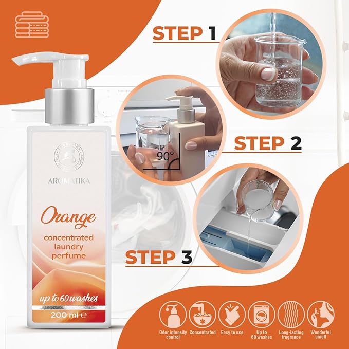 Concentrated Orange Laundry Scent Booster – 200 ml – Liquid Laundry Fragrance – Linen Freshener – Fresh Citrus Aroma for Washing and Home Use