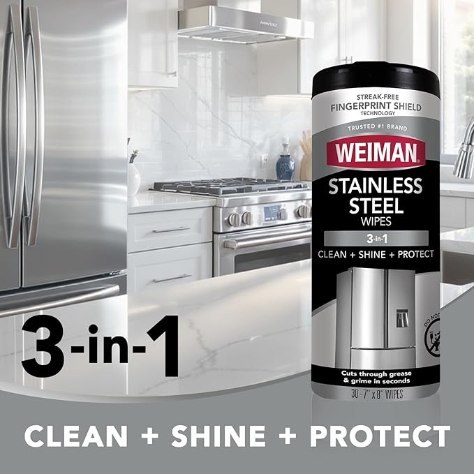 Weiman Heavy Duty Cooktop Polish & Stainless Steel Wipes - Powerful Appliance Kitchen Cleaning Kit - Packaging May Vary