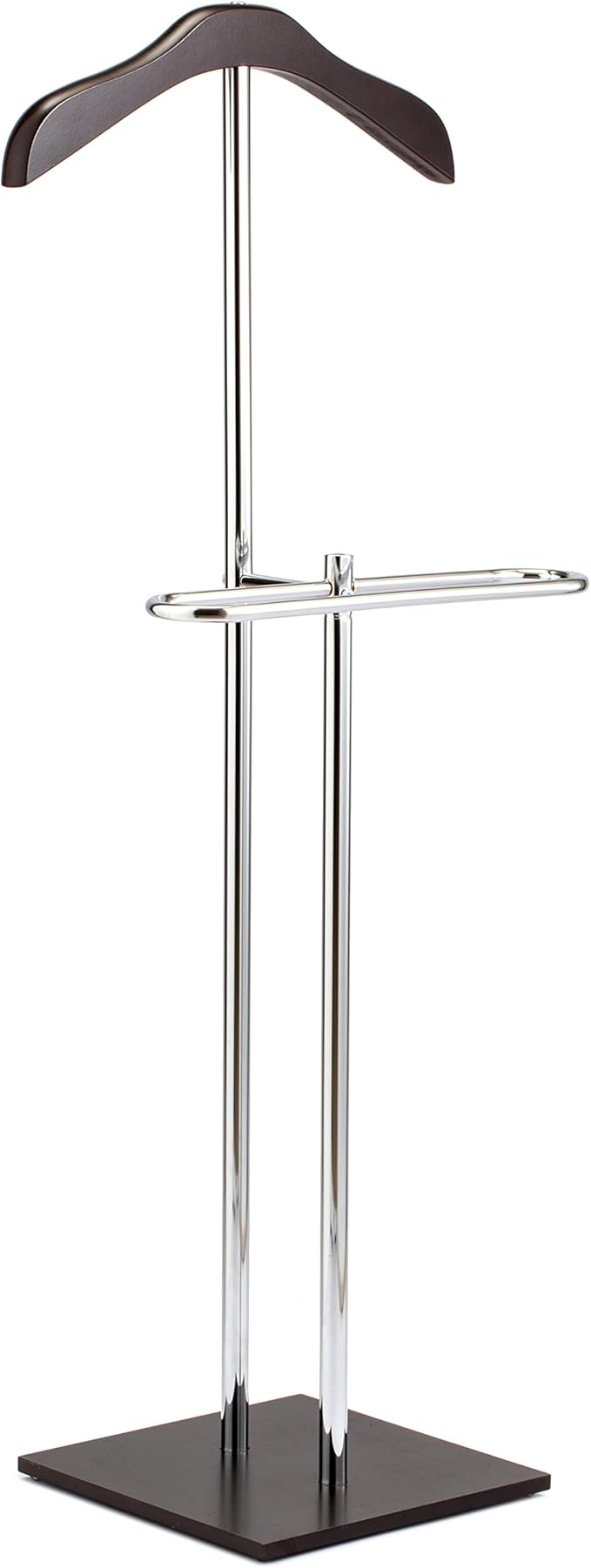 MyGift Brown Wood and Metal Valet and Suit Stand, Executive Men's Garment Organizer Rack Coat and Pants Hanger
