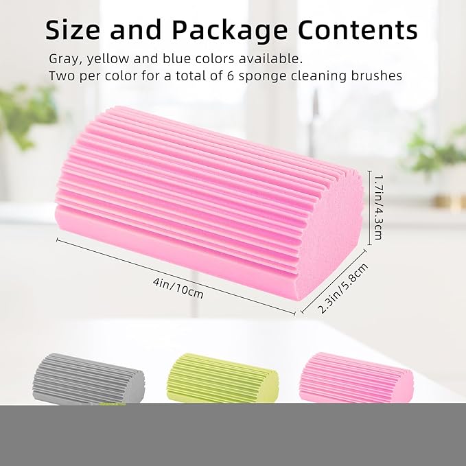 6 PCS Damp Duster Sponge, Magic Sponge Eraser, Reusable Household Cleaning Sponge Tool for Cleaning Dishes, Blinds, Glass, Baseboards, Vents,Glass, Railings, Mirrors