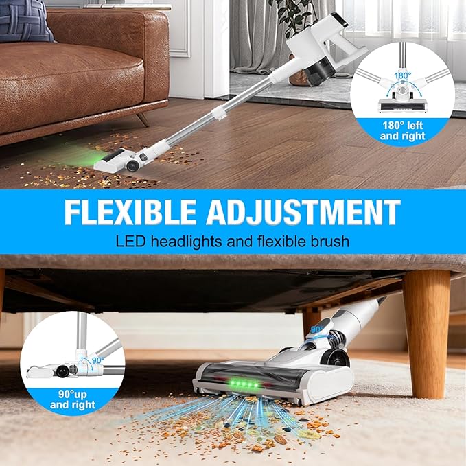 BMeetW Cordless Vacuum Cleaner with, LED Screen Stick Vacuum Cleaners for Home, Lightweight Powerful Suction Vacuum, 6-in-1 Rechargeable Vacuum for Carpets, Pet Hair, Hardwood Floors