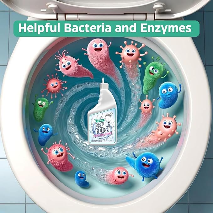 Septic Safe Toilet Bowl Cleaner - Septic Boost Acid-Free Toilet Cleaner with Enzymes for Septic Tank Treatment - Effective Cleaning & Deodorizing Bio-Based Liquid Toilet Bowl Cleaner (1-Quart)