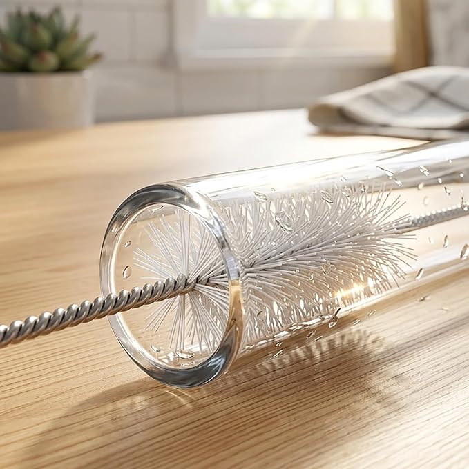 Long Straw Brush Cleaner (10 Pack), Flexible Nylon Tube Cleaning Brushes with 0.4" Bristles, Rust-Proof Stainless Steel Wire Washer for Reusable Tumblers, Sports Bottles & Pipes (10 Inch)