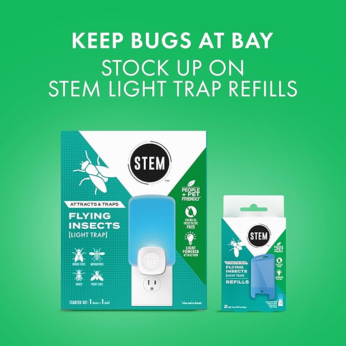 STEM Insect Light Trap Refill Cartridges, Indoor Fruit Fly Trap, Insecticide-Free Pest Control for Home, Attracts and Traps Flying Insects, Official STEM Refills - 8 Count