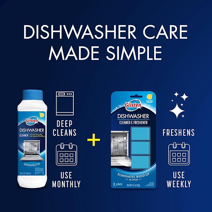 Glisten Dishwasher Cleaner and Freshener Deodorizer, Cleans and Freshens During Wash Cycle, Made in the USA, Lemon Scent, 9 Tablets