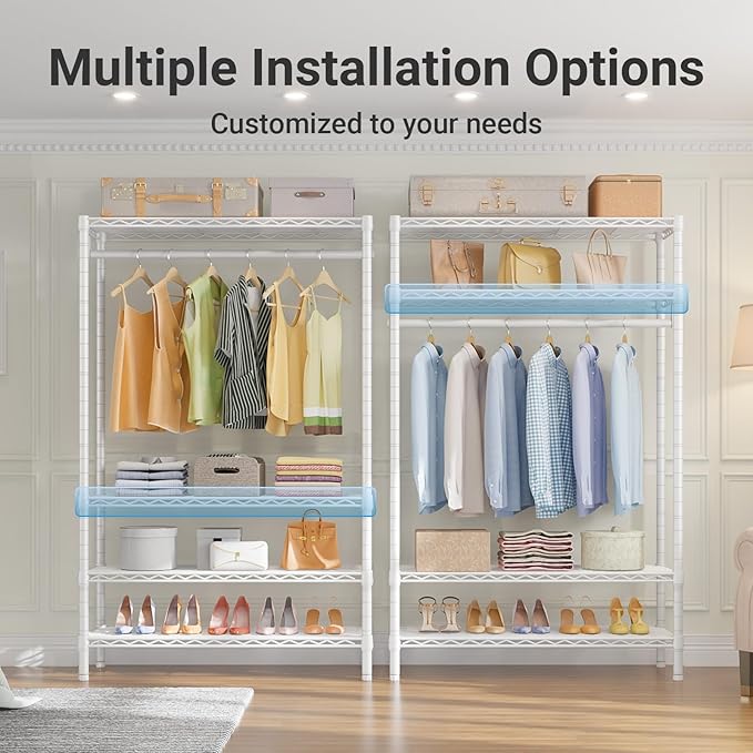 VIPEK V1 Wire Garment Rack 4 Tiers Heavy Duty Clothes Rack for Hanging Clothes Freestanding Closet Clothing Rack with 4 Adjustable Shelves, 35.4" L X 15.7" W X 70.9" H, Max Load 500LBS, White