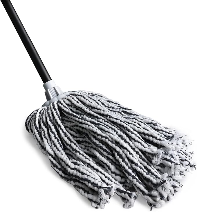 Indoor Mop for Floor Cleaning - Cotton Mops for Floor Cleaning, Regular Mop for Floors, 52-inch Simple Mops for Cleaning Living Rooms, Bathrooms, and Kitchens. (White&Grey)
