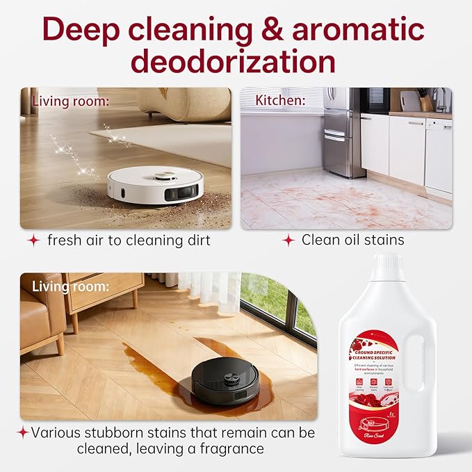 1L Floor Cleaning Solution Compatible with Roborock/Eufy/iRobot/Ecovacs/Dreame/Shark, Fragrance Deodorization, Deep Cleans for Multiple Hard Floors (1 Liter, 【Rose】)