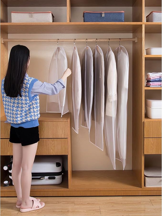 Garment Bags for Hanging Clothes (Set of 12) Suit Bags for Closet Storage, Plastic Waterproof Suit Cover Bag with Zipper for Coats, Jackets, Shirts 24'' x 40''