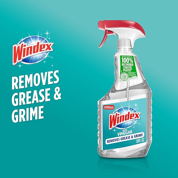 Windex Vinegar Glass and Surface Cleaner Spray Bottle, Packaging Designed to Prevent Leakage and Breaking, Surface Cleaning Spray, 32 Fl Oz