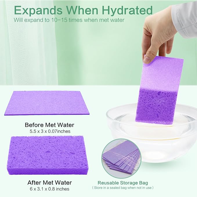 Large Cellulose Sponges, Kitchen Sponge for Dish, Thick Heavy Duty Scrub Pads, Non-Scratch Scrubber for Household/Cookware/Bathroom/Office/Boat 5.5" x 3" x 1" (7 Pack) Purple