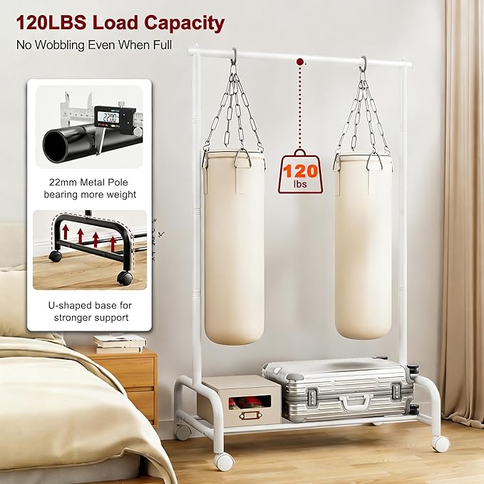 SLEEPING LAMB Heavy Duty Clothing Racks for Hanging Clothes, Small Rolling Clothes Rack with Wheels, Sturdy Garment Wardrobe Rack for Bedroom, Laundry Room, White