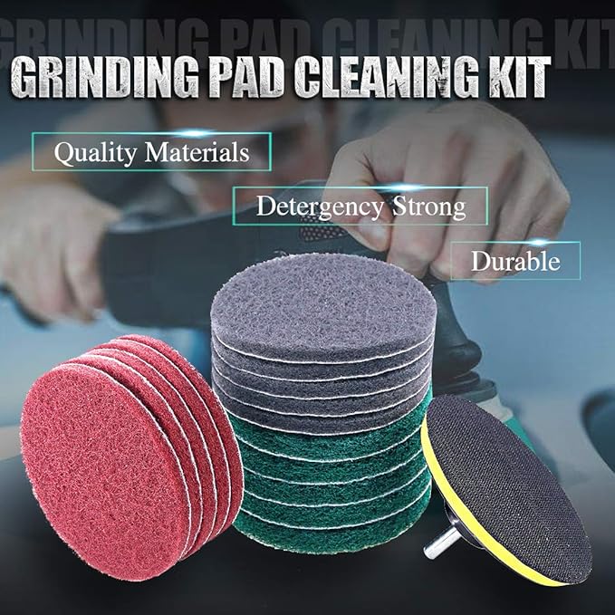 Swpeet 16Pcs 5Inch 3 Different Color Scrubbing Pads Drill Powered Brush Tile Scrubber Scouring Pads Cleaning Kit, Abrasive Buffing Pads Replacement with 1 Pcs Hook Attachment for House Cleaning