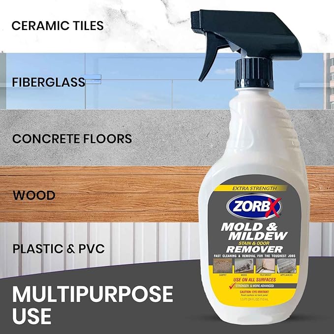 ZORBX Extra Strength Remover & Cleaner Spray 24 FL Oz – Scrub Free Formula - Bleach Free Stain & Smell Eliminator for Shower, Bathroom, Ceiling, Carpet, Cars, Walls & Wood