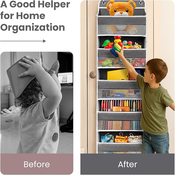 Ease of Assembly Over The Door Organizer, 5 Shelves & 8 Side Pockets,Hanging Behind Door Storage, Heavy-Duty Reinforced Mesh Rack Holds 44lb for Bathroom,Pantry, Nursery,Closet, Shoes, Towels