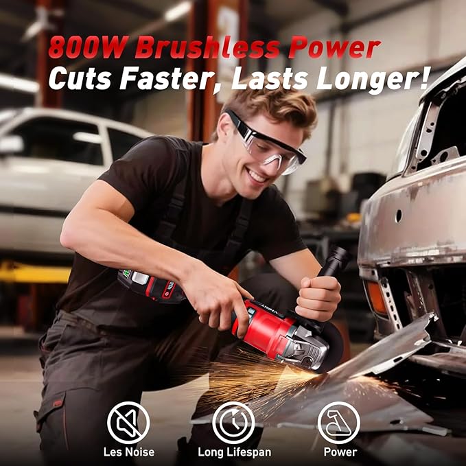 Cordless Angle Grinder, 4-1/2" Battery Grinder with 2 Batteries, LED Display,Burshless motor for Metal Cutting Grinding, Rust Removal
