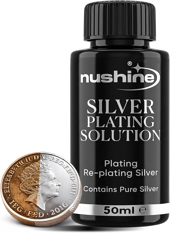 Nushine Silver Plating Solution 1.7 Oz - permanently plate PURE SLIVER onto worn silver, brass, copper and bronze (ecofriendly formula)