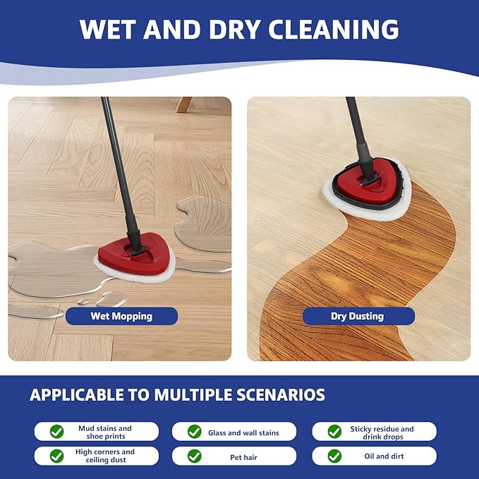Flat Mop Head Replacements, Microfiber Mopping Pads Refills, 10-Pack Spin Mop Pads + 1 Plastic Pad &1 Scrape for Floor, Wall & Ceiling Cleaning - Fits EasyWring & RinseClean Systems
