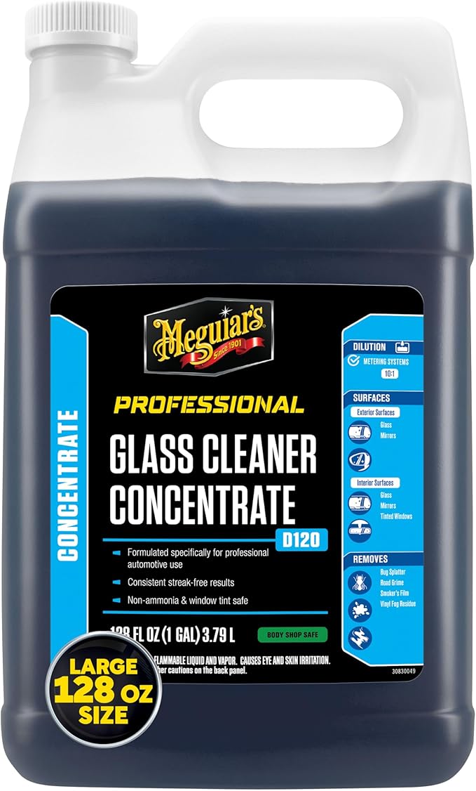 Meguiar's Professional Glass Cleaner Concentrate D12001, Professional Strength Glass Cleaner for a Streak-Free and Residue-Free Shine, Sprays on for Easy Application, 1 Gal