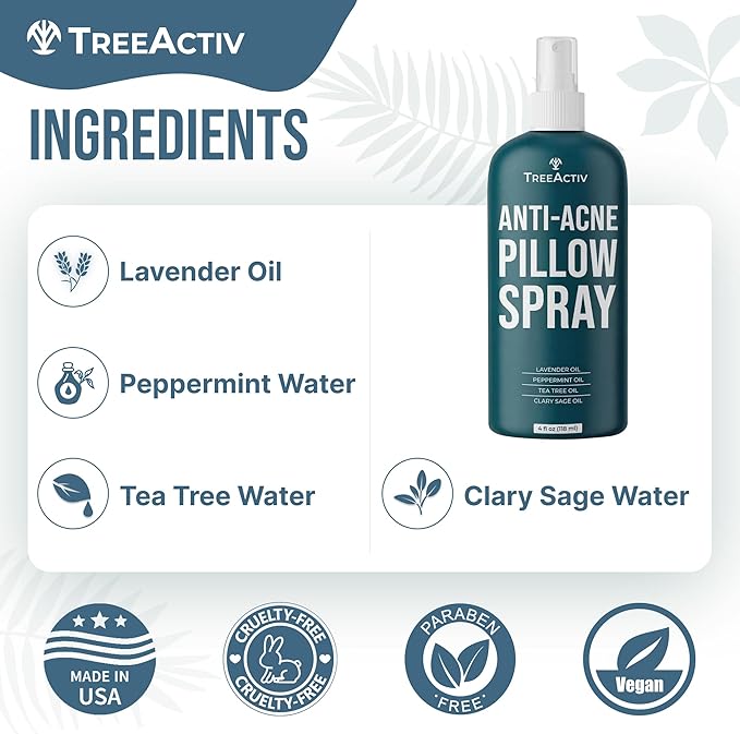 Anti-Acne Pillow Spray, 4 fl oz, Lavender Sleep Spray, Pure Essential Oil Air Freshener, Pillow Linen Spray for Bedding, Aromatherapy Lavender for Sleep, 1000 Sprays