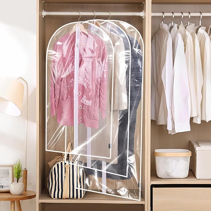 BALEINE 48'' Clear Garment Bags, 12 Packs PEVA Dress Bag for Closet Clothes Dresses Suit Coats Storage (Clear, 12PK)