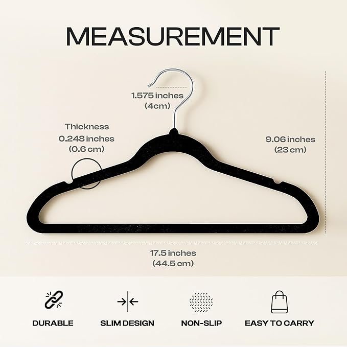 Utopia Home Velvet Hangers 20 Pack – Luxury Non-Slip Slim Pant & Coat Hangers, Strong Space-Saving Clothes Hangers with Pants Bar and 360° Swivel Hook – Black