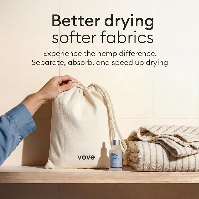 Vove Natural Hemp Dryer Balls - 4 Pack, 5X More Absorbent Than Wool - Cuts Drying Time up to 35%, Natural Fabric Softener, Reduces Wrinkles and Static, Reusable, Hypoallergenic, Eco Friendly