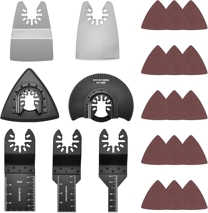 Oscillating Multi Tool Blade Kit 22PCS, Oscillating Tool Blades with Sandpaper, Multitool Blades Kits for Wood Metal Plastics