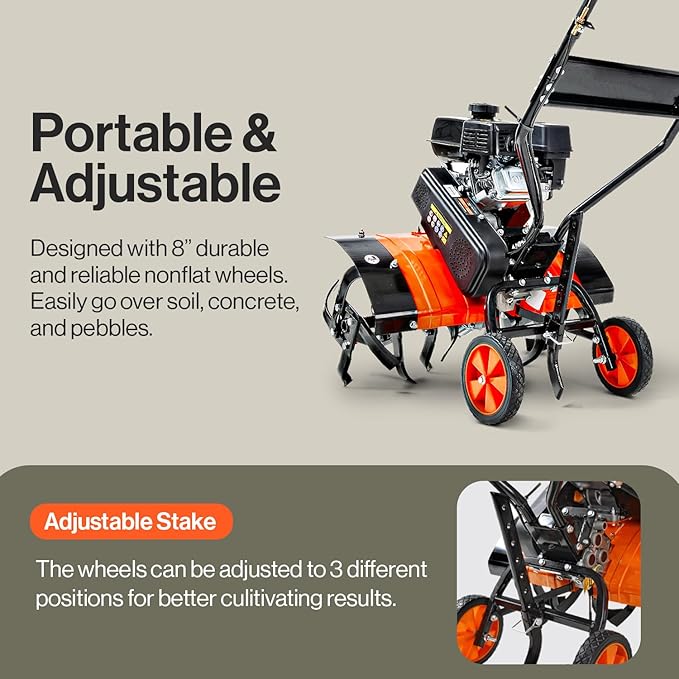SuperHandy Tiller Cultivator – 7HP 209cc Engine, Adjustable Tilling Width & Depth, Heavy-Duty Steel Tines for Garden Soil Prep, Landscaping & Weed Removal (Front Tine Tiller)