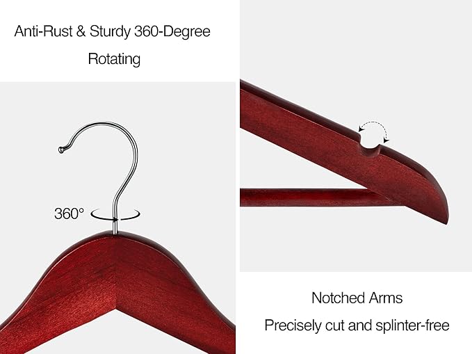 StorageWorks Wooden Hangers 30 Pack, Wood Coat Hangers for Closet, Heavy Duty Clothes Hangers for Suits, Shirts, Pants, Jackets, Dark Cherry Color
