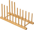 HBlife Heighten and Widen Bamboo Dish Drying Rack Plate Bowl Cup Book Pot Lid Cutting Board Stand Drainer Storage Holder Organizer for Kitchen Cabinet