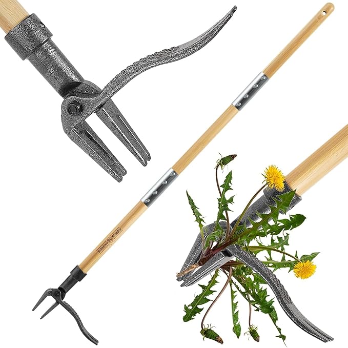 BellaJoyz Weed Puller, Stand-Up Weed Puller Tool with Long Handle & 4-Claw Steel Head, 3-Sectioal Pole Design, Garden Hand Weeding Tool - Easily Remove Weeds Without Bending, Pulling,or Kneeling