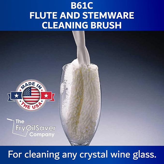 2-Pack Flute & Stemware Wine Glass Cleaning Brush - Dishwasher Safe, Non-Scratch Flute Cleaner for Crystal Glasses, Champagne Glass, Goblet, Wine Decanter - for Bar & Restaurant by FryOilSaver B61C