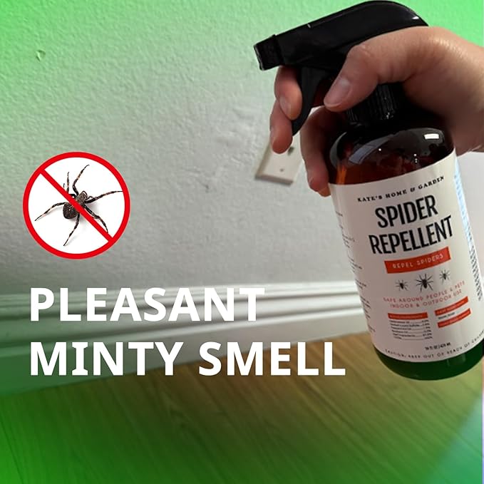 Kate's Home & Garden Spider Repellent Indoor. All Natural Peppermint Oil Spray for Spiders & Outdoor (16oz, Non Toxic Pesticide & Insecticide, Pet Safe)