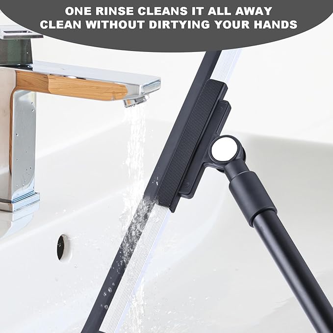 Floor Squeegee - 52 Inch Adjustable Long Handle 14.2 Inch Rubber Blade 180° Rotatable Head Heavy Duty Squeegee Broom for Floor Window Bathroom Tile Garage Concrete Shower Patio (Black)