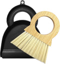 Mini Broom and Dustpan Set Bamboo Broom with Dustpan Combo Set Portable Hand Sweeper for Office Kitchen Dorm Home Quick Cleanups (Black)