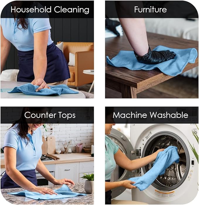 Avalon Towels Microfiber Cleaning Cloths (Value Pack of 12) - Size 12 x 12 Inches, Highly Absorbent Cleaning Rags, Lint Free, Reusable and Washable, Microfiber Towels for Cars