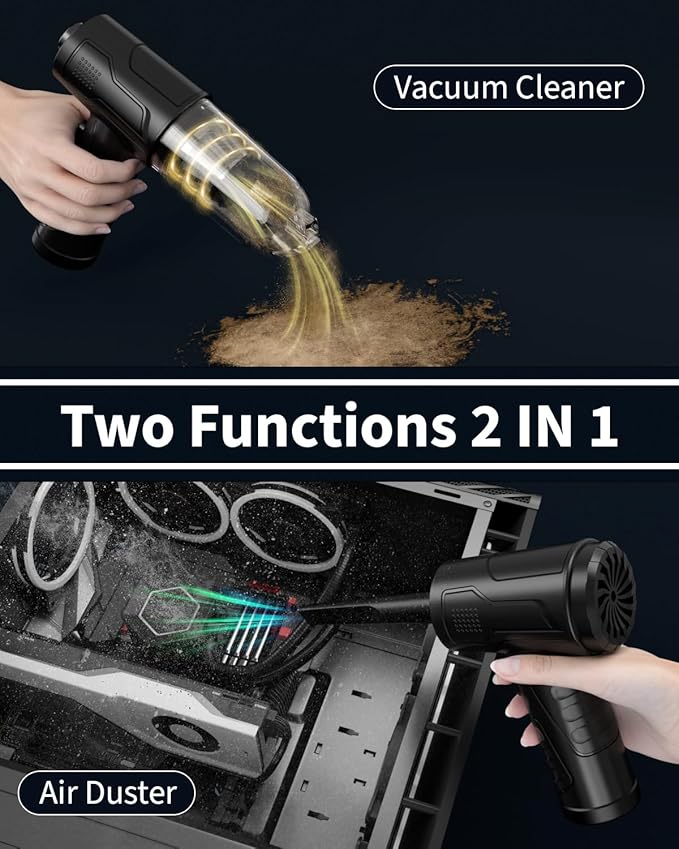 Powerful Compressed Air Duster for Deep Cleaning-Replace Compressed Air Can-No Canned Air Duster-Keyboard Cleaner-PC Cleaning-Rechargeable-3-Speeds-95000RPM Cordless Air Blower-Car Duster 8000mAh