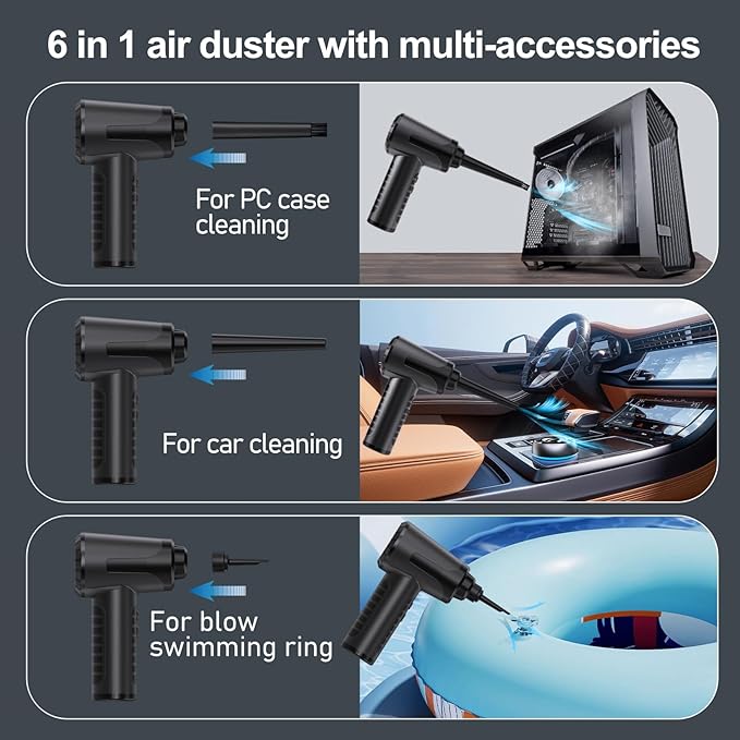 Electric Compressed Air Duster Air Can Duster for Computer Rechargable Air Blower for Car PC 100000RPM Mini Blower Cordless with Led Light Handheld Blower Keyboard Cleaner, Ink Black