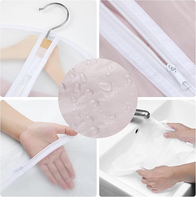 60Inch Garment Bags for Hanging Clothes, Dress Cover Bags for Gowns Long Clothes Cover Translucent Coat Covers for Closet with Zipper for Suits Dresses Dust Bag Clothing Bags 6 Pack
