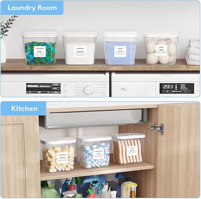 Lifewit Laundry Pods Container with Pop-up Lid, Laundry Room Organization, Dryer Sheet Holder for Washing Powder Scent Booster Beads, 2700 ml/0.72gal,4 Pcs
