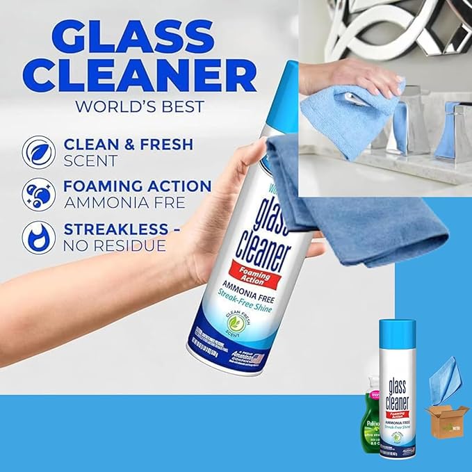 Bundle of 1 Glass Cleaner Spray 23 oz and 1 Liquid Dish Soap 8 fl oz Bundle with 1 Microfiber Cleaning Cloth