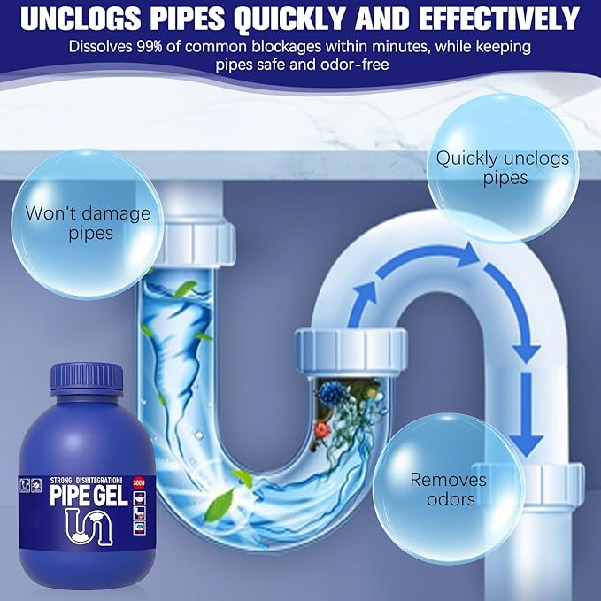 Pipe Bobo Drain Cleaner for Kitchen Sinks, Professional Drains Clog Remover, Powerful Pipes Dredging Agent for Kitchen Sinks, Shower Drains, Tubs, Dissolves Blockages, 300G/10.6OZ