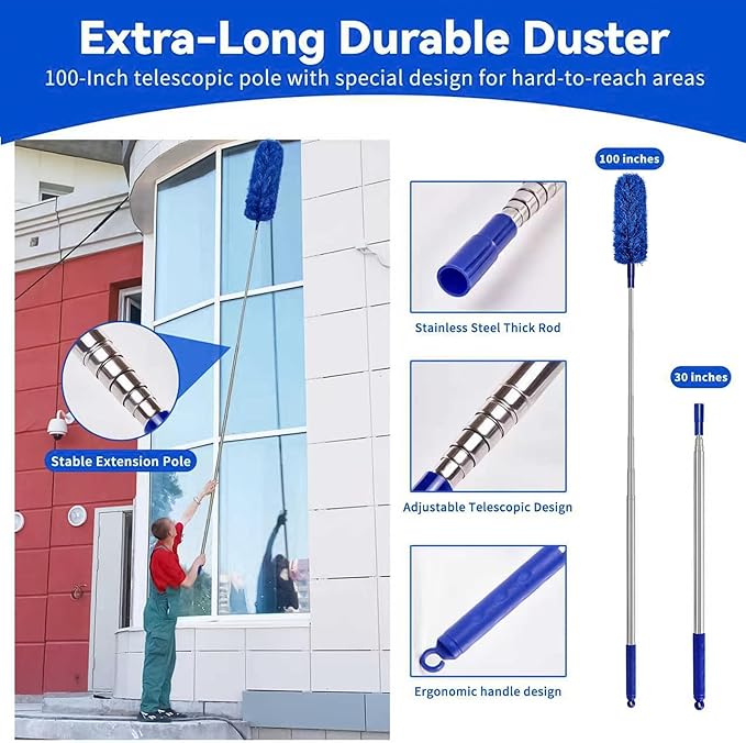 Dusters for Cleaning, Duster with Extension Pole 7 in 1 Kit, Ceiling Fan Cleaner Duster Cobweb Duster, Long Dusters for High Ceilings, Microfiber Dusters for Ceiling Fan, Blinds and Furniture
